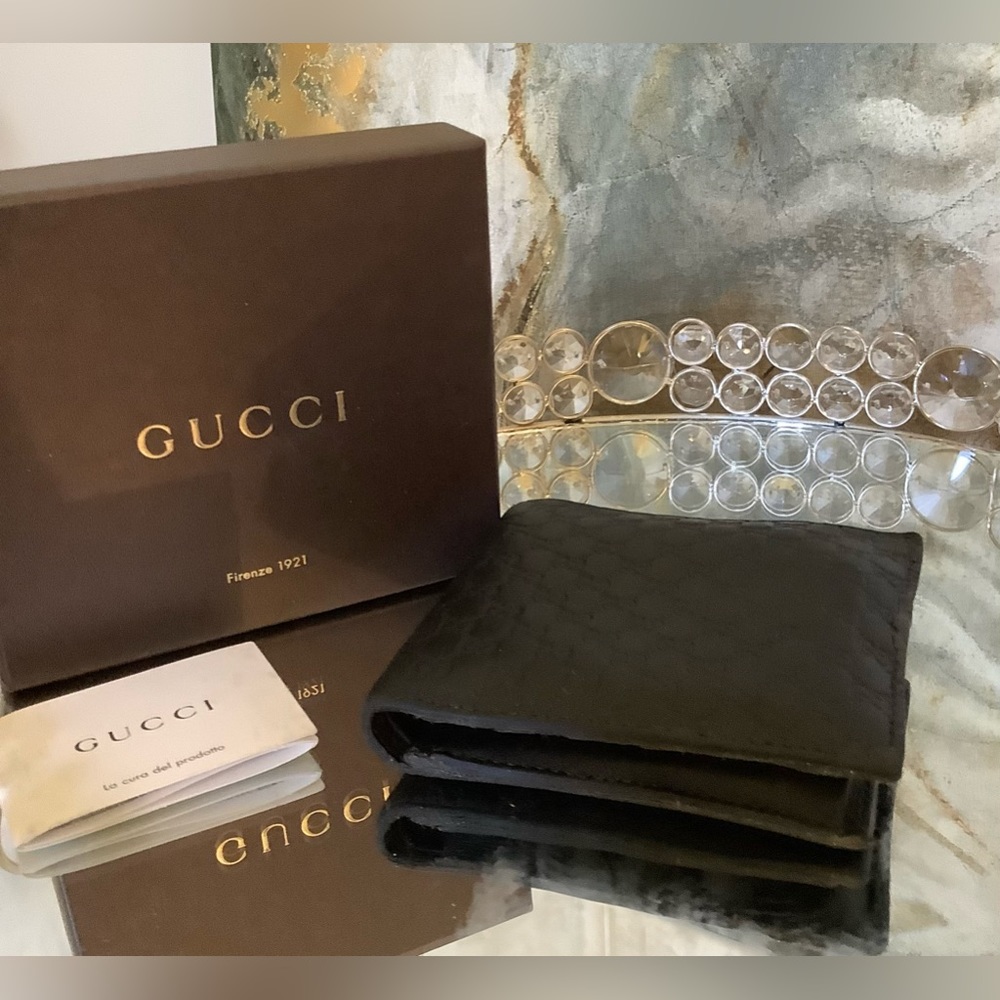 🔥GUCCI🔥 Micro Guccissima GG Black Leather Bi-Fold Wallet - Picture 11 of 14